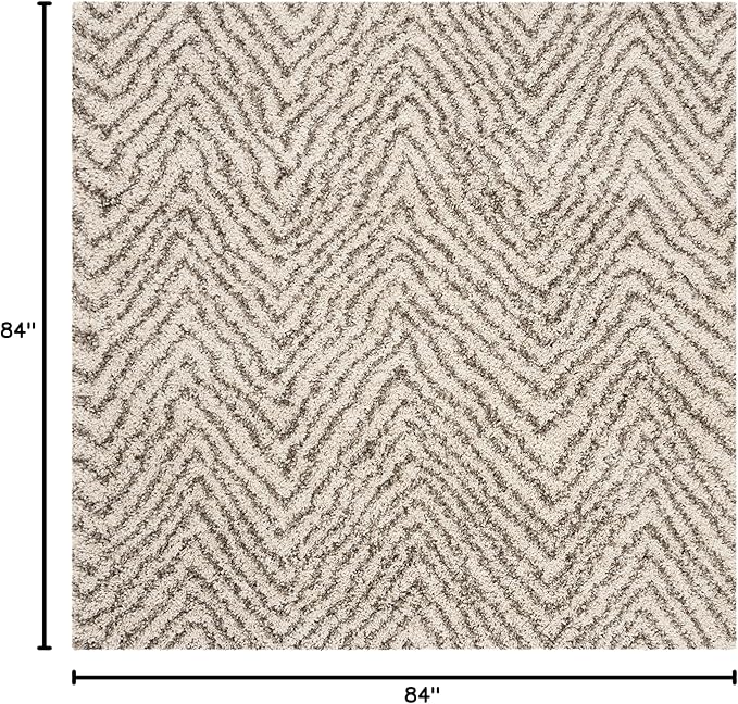 SAFAVIEH Hudson Shag Collection Area Rug - 7' Square, Ivory & Grey, Chevron Design, Non-Shedding & Easy Care, 2-inch Thick Ideal for High Traffic Areas in Living Room, Bedroom (SGH375A)