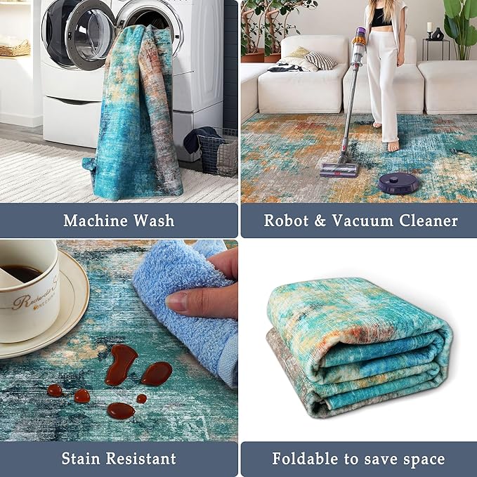 vivorug Washable Rug, Ultra Soft Area Rug 6x9, Non Slip Abstract Rug Carpet, Stain Resistant Rugs for Living Room Bedroom, Modern Fluffy Rug (Rosy Clouds, 6'x9')