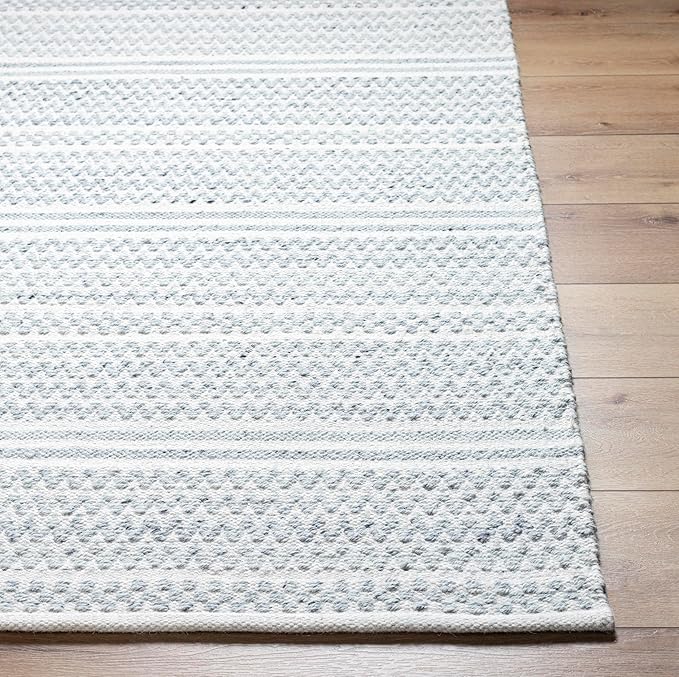 Mark&Day Wool Rugs, 9x12 Precious Solid and Border Cream/Black Area Rug, Cream Black Carpet for Living Room, Bedroom or Kitchen (8'10" x 12')