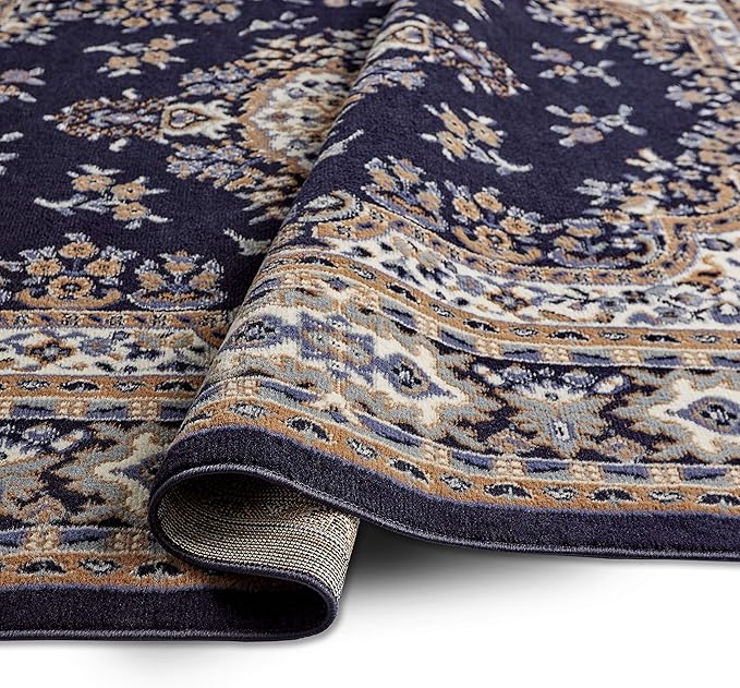 Home Dynamix Premium Sakarya Traditional Medallion Border Area Rug, Navy Blue, 3'7"x5'2" Rectangle