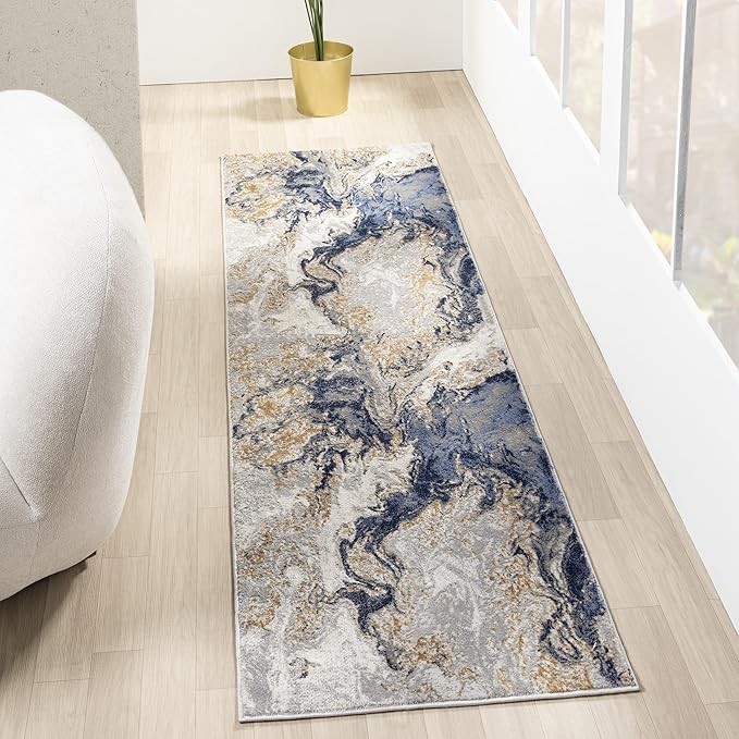 LUXE WEAVERS Marble Swirl Abstract Area Rug, Blue 2x7
