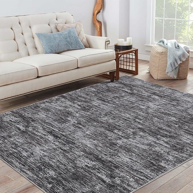 RUGSREAL 6x9 Large Bedroom Area Rug Soft Modern Area Rug for Living Room Non-Slip Stain Resistant Abstract Throw Floor Carpet Contemporary Rug Solid Color Rug for Dining Room Office, Dark Grey