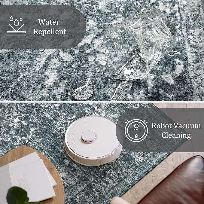 Morebes Washable Area Rugs 9x12 Living Room, Soft Black Rugs for Bedroom, Non Slip Distressed Boho Dining Room Floor Carpet for Indoor Home Office