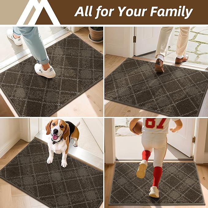COSY HOMEER Plaid Door Mat 20" x 32",Dirt Trapper Entryway Rugs,Non-Slip Washable Farmhouse Doormat,Low Profile Welcome Mats for Paws Brown