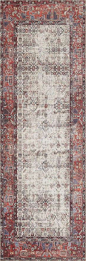 Loloi Layla Collection LAY-12 Ivory/Brick 2'-0" x 5'-0" .13" Thick Accent Rug, Soft, Durable, Vintage Inspired, Distressed, Low Pile, Non-Shedding, Easy Clean, Printed, Living Room Rug