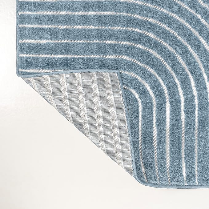 JONATHAN Y Hallie High-Low Curve Dark Blue/Cream 8x10 Indoor/Outdoor Area Rug, Minimalist Geometric, Pet Friendly, for Patio, Backyard, Living Room, Bedroom, Office, Hose-Washable (SCN100C-8)