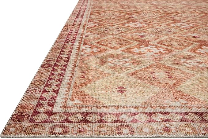 Loloi Layla Collection LAY-16 Natural/Spice 7'-6" x 9'-6" .13" Thick Area Rug, Soft, Durable, Vintage Inspired, Distressed, Low Pile, Non-Shedding, Easy Clean, Printed, Living Room Rug