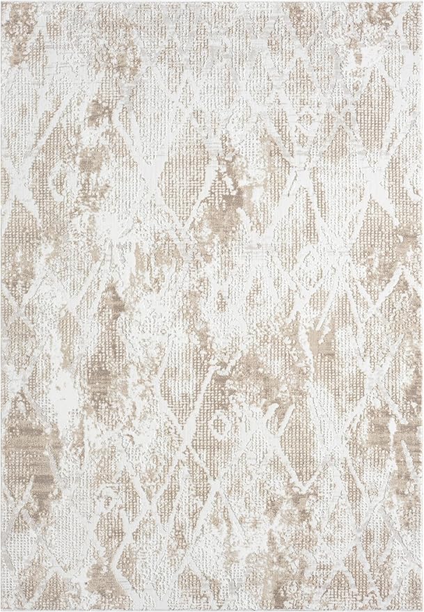 Adel Modern Area Rug for Living Room, 5x7 Rustic Distressed Abstract Beige Neutral Rug, Medium Pile Stain Resistant Carpet for Bedroom, Dining Room or Kitchen (5' x 7', Beige)
