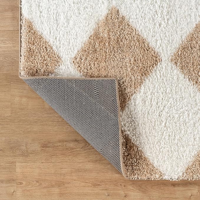 Rugshop Diamond Wave Shag Area Rug Beige 7' 10" x 10' Perfect for Large Living Rooms, Dining Areas, or Master Bedrooms