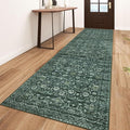 Vintage Runner Rug 3x10, Dark Green Washable Kitchen Runner Non-Slip Soft Hallway Rug Runner Floral Thin Print Faux Wool Carpet for Entryway Bedroom Laundry Room Indoor Home Office Decor