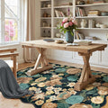 Washable Floral Area Rug 3x5 Black Office Carpet Scalloped Flower Non Slip Soft Entrance Door Mat Farmhouse Low Pile Thin Indoor Floor Cover for Kitchen Bathroom Bedroom Laundry Living Room
