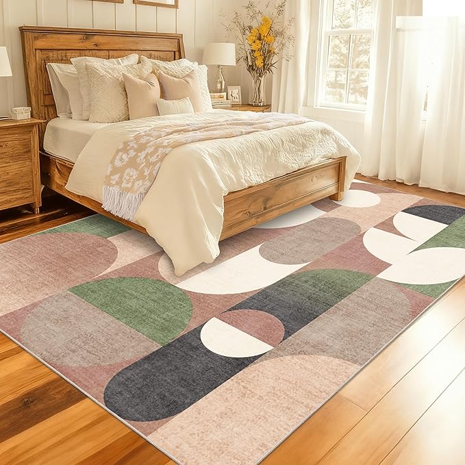 Large Modern Area Rugs 8x10 Washable Rug for Living Room Bedroom Dining Room,Retro Rust Orange Geometric Non Slip Carpet