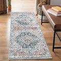 Bloom Rugs Caria Washable Non-Slip 12 ft Runner - Terracotta/Teal Traditional Runner for Entryway, Hallway, Bathroom, and Kitchen - Exact Size: 2'6" x 12'