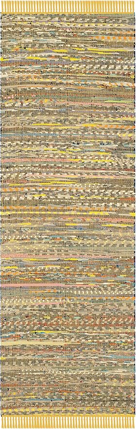 SAFAVIEH Rag Rug Collection Runner Rug - 2'3" x 10', Yellow & Multi, Handmade Boho Stripe Cotton, Ideal for High Traffic Areas in Living Room, Bedroom (RAR121H)
