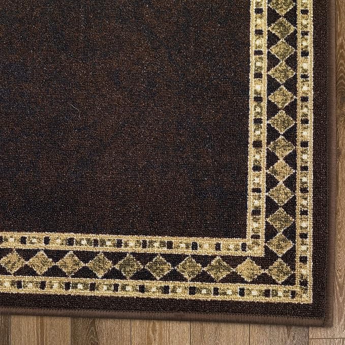Antep Rugs Alfombras Modern Bordered 2x7 Non-Skid (Non-Slip) Low Profile Pile Rubber Backing Indoor Area Runner Rugs (Brown Beige, 2' x 7')