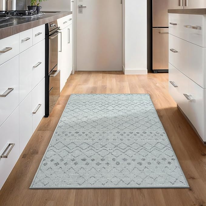 GLN Rugs Contemporary Collection - Machine Washable Area Rug, Contemporary Washable, Non Slip, Low Pile Chenille Rug, Living Room, Bedroom, Kitchen Rug (2'6" x 7' Gray 0166)
