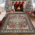 U'Artlines Boho Vintage Area Rug 4x6 ft Machine Washable Low Pile Soft Floor Carpet Non Slip Non Shedding Accent Rug for Living Room Bedroom Entryway Dining Room Office Rust＆Teal