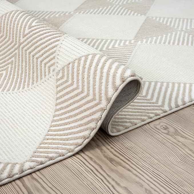 Abani Cream Area Rug for Living Room, Bedroom - Diamond Pattern - 4 x 6 - Durable & Easy to Clean