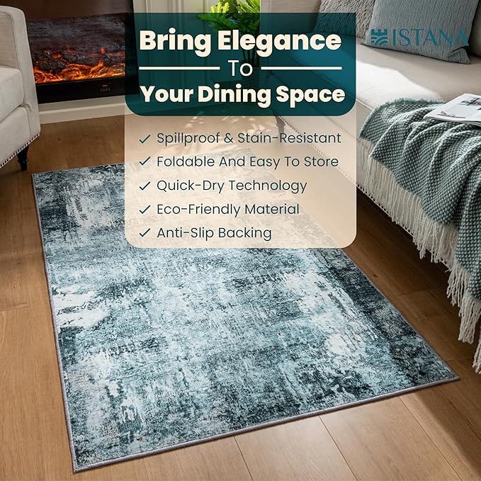 Istana 3x5 Area Rug - Blue Modern Rugs for Living Room 3x5 - Foldable Rugs for Bedroom/Living Room Rug - Stain Resistant Washable Rug - Eco-Friendly Small Area Rugs