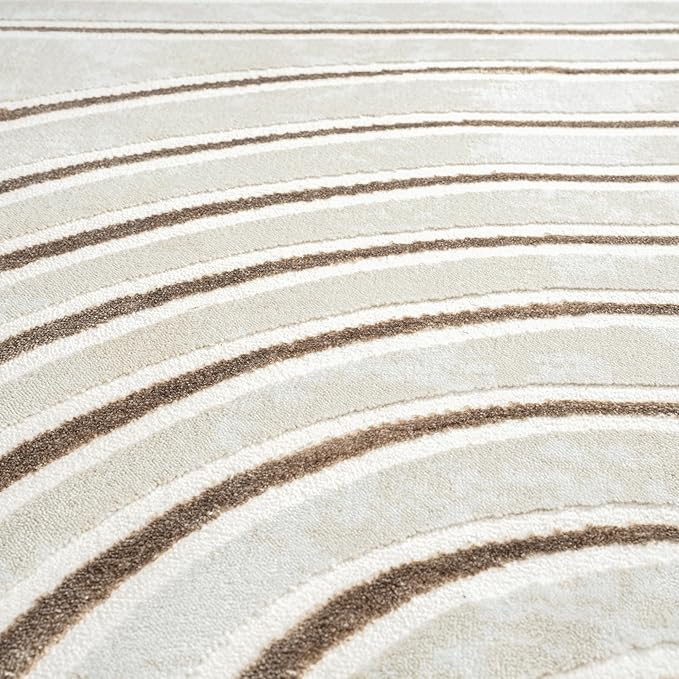 Abani Glam Collection Area Rug - Beige/Cream Modern Abstract Design - 5' x 7' - for Living Room, Bedroom & Office