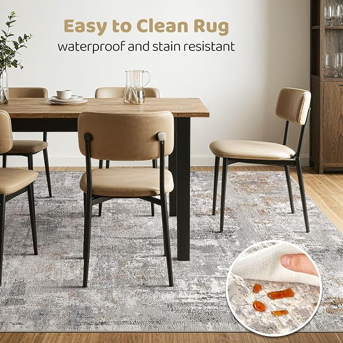 6x8 Area Rug Living Room: Washable Large Abstract Soft Stain Resistant Indoor Floor Rugs Non Slip Accent Carpet for Bedroom Nursery Playroom Office Dining Room Dorm Home House- Gray Rust