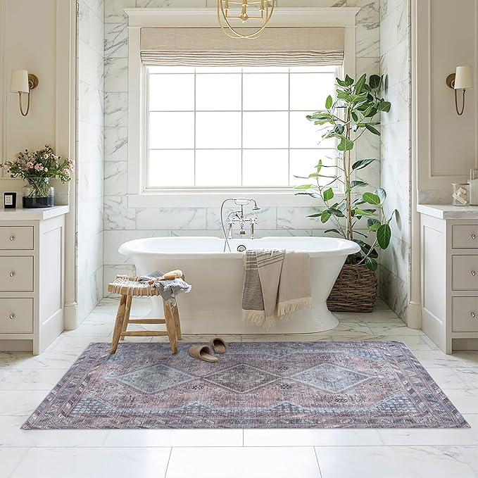 Fame Living Washable Area Rug. Modern Farmhouse. Vintage. Turkish. Bohemian. Distressed. Oriental. Traditional. Rugs for Living Room. Dining. Bedroom. Office. Entryway. Foyer. (863BM, 5' x 6'9")