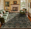 8x10 Floral Washable Area Rug for Living Room, Vintage Boho Large Rugs for Bedroom Dining Room, Botanical Birds Non Slip Low Pile Forest Throw Carpet for Farmhouse Office, Retro Gold/Green