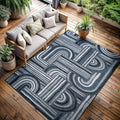 CAMILSON Indoor Outdoor Rug, Navy Blue 8x10 Geometric Arch Striped Area Rugs for Patio and Home Areas, Easy-Cleaning Non-Shedding Living Room, Garden and Deck Washable Outside Carpet (8 x 10)