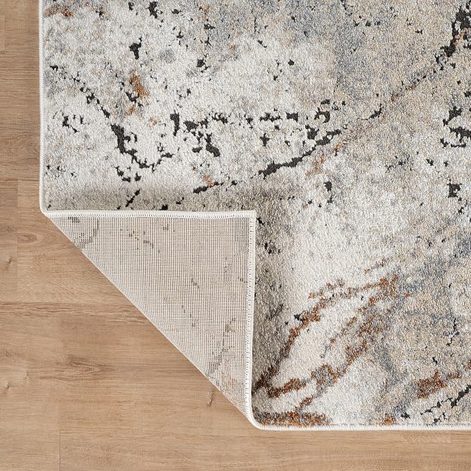 Rugshop Drifted Marble Abstract Area Rug Durable, Kid & Pet Friendly Gray, Ivory, Neutral Tones 2' 3" x 6' Runner Ideal for Hallway, Kitchen, Entryway, or Behind The Sofa