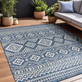 Beverly Rug Waikiki Boho Indoor Outdoor Rug 9x12, Washable Outside Carpet for Patio, Deck, Porch, Bohemian Area Rug, Farmhouse Rugs, Aztec Tribal Rug, Azure and White