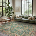 Bavni Washable Rug-9x12 Area Rugs for Bedroom Non-Slip, Ultra Thin Low Pile Living Room Rug, Modern Printed Decorative Rug for Dinning Room Office, Sage/Gold