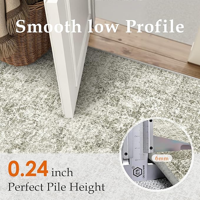 6x9 Area Rug Washable Vintage Neutral Living Room Carpet Large Indoor Non Slip Taupe Bedroom Distressed Low Pile Retro Accent Throw Rug for Dining Room