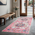 GLN Rugs Traditional Collection - Machine Washable Area Rug, Traditional Washable, Non Slip, Low Pile Chenille Rug, Living Room, Bedroom, Kitchen Rug (2'6" x 10' Pink/Multicolor)