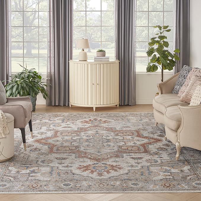 Nourison Home Astra Machine Washable Grey Multicolor 9' x 12' Area Rug - Easy Clean, Non Shedding, Bed Room, Living Room, Dining Room, Kitchen (9' x 12')