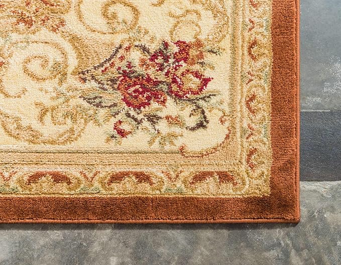 Unique Loom Versailles Collection Traditional Classic Floral Motif Area Rug (10' 0 x 10' 0 Square, Terracotta/ Ivory)