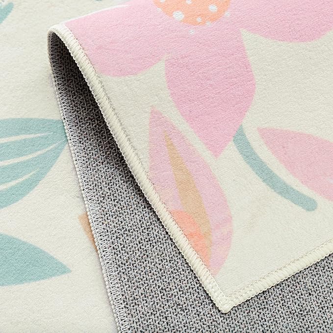 Floral Runner Rug 3x10 Washable Hallway Pink Bedroom Non Slip Cute Long Kitchen Carpet Botanical Indoor Soft Accent Rug for Bathroom Dining Laundry Living Room