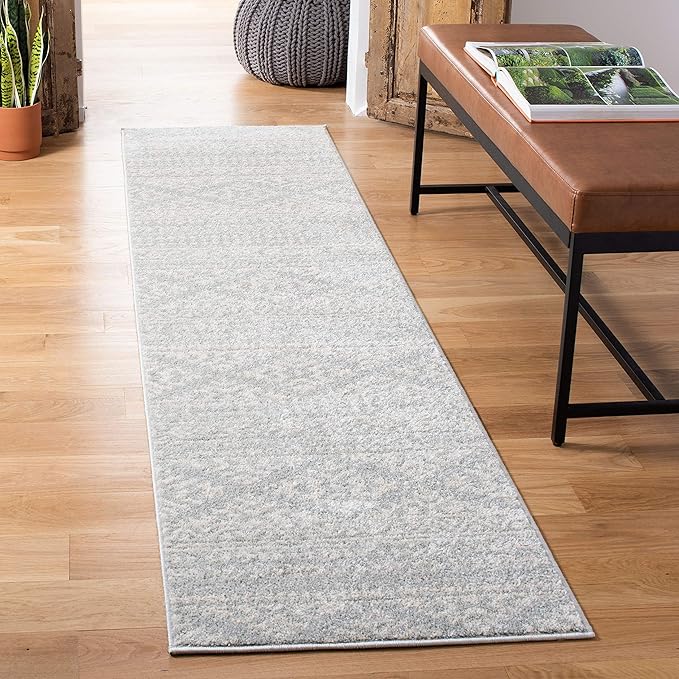 SAFAVIEH Tulum Collection Runner Rug - 2' x 15', Light Grey & Ivory, Moroccan Boho Tribal Design, Non-Shedding & Easy to Clean, Ideal for Living Room, Hallway, Foyer, Bedroom (TUL272F)