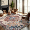 10'x14' Washable Area Rug Boho Chic Medallion Distressed Design Non-Shedding Easy Care Ideal for High Traffic Areas in Rugs for Living Room Bedroom Office Coffee Table Large Carpet