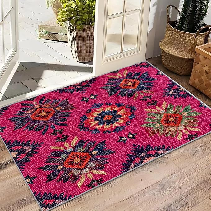 6x8 Rug Non Silp - Southwestern Rugs for Living Room, Ethnic Vintage Floral Medallion Low Pile Machine Washable Area Rugs for Bedroom, Southwestern Carpet House Decor & Gifts