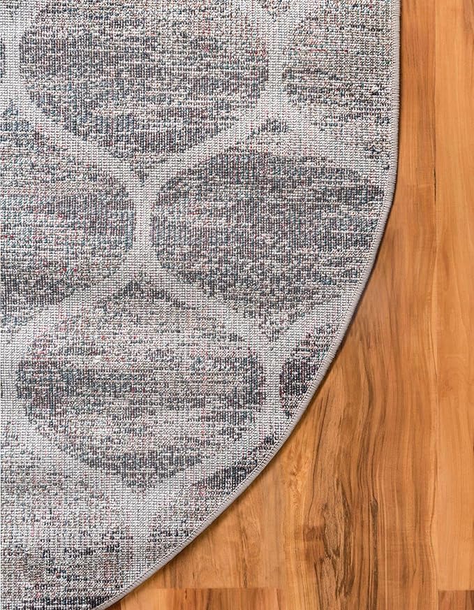 Rugs.com Lattice Frieze Collection Rug – 6' x 9' Oval Blue Multi Medium Rug Perfect for Living Rooms, Large Dining Rooms, Open Floorplans