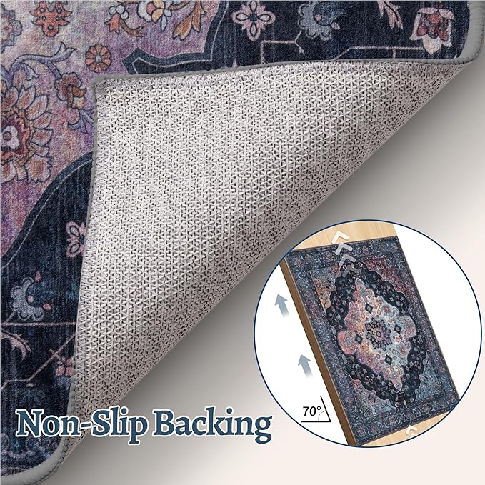 Tangsoo 3x5 Rug, Washable Vintage Rugs Indoor Area Rug, Non Slip Accent Rug, Print Distressed Taupe Carpet, Soft Low Pile Rug for Living Room Dorm Bedroom Bedside Entryway Bathroom