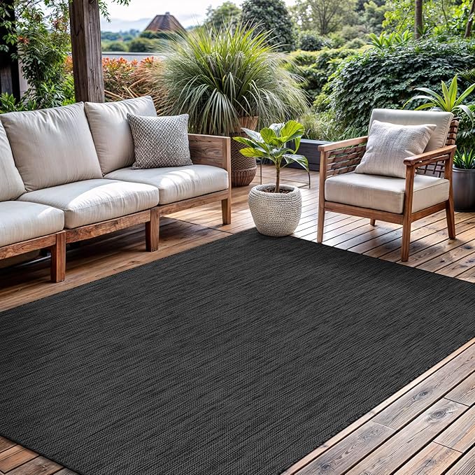 CAMILSON Outdoor Rug 5x7 Modern Area Rugs for Indoor and Outdoor Patios and Porches - Waterproof, Washable, Non-Shedding, Easy-to-Clean Outside Carpet (5 x 7, Solid - Dark Gray)