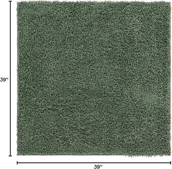 Unique Loom Davos Shag Collection Area Rug - Solid (3' 3" Square, Sage)