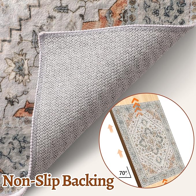 Tangsoo 4x6 Area Rug for Living Room, Washable Vintage Indoor, Distressed Grey Carpet for Bedroom, Non Slip Dining Room Rugs, Soft Low Pile Rugs Foldable Floor Rug for Dorm Bedside Bathroom