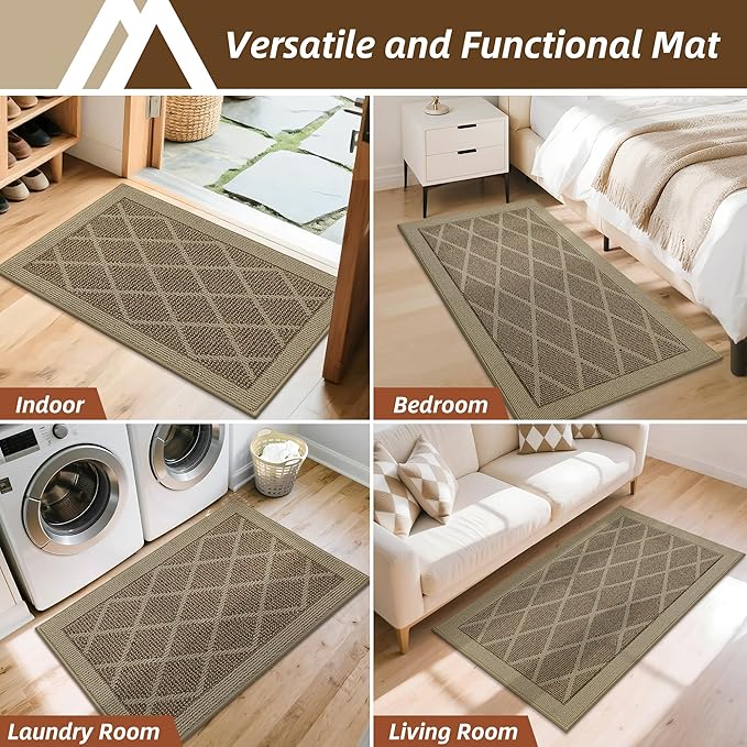 COSY HOMEER Non-Slip Door Mat 20"x32", Entryway Rugs Low Profile Absorbent Dirt Trapper Doormat for Front Entrance, Washable Polypropylene Entry Mat (Beige)