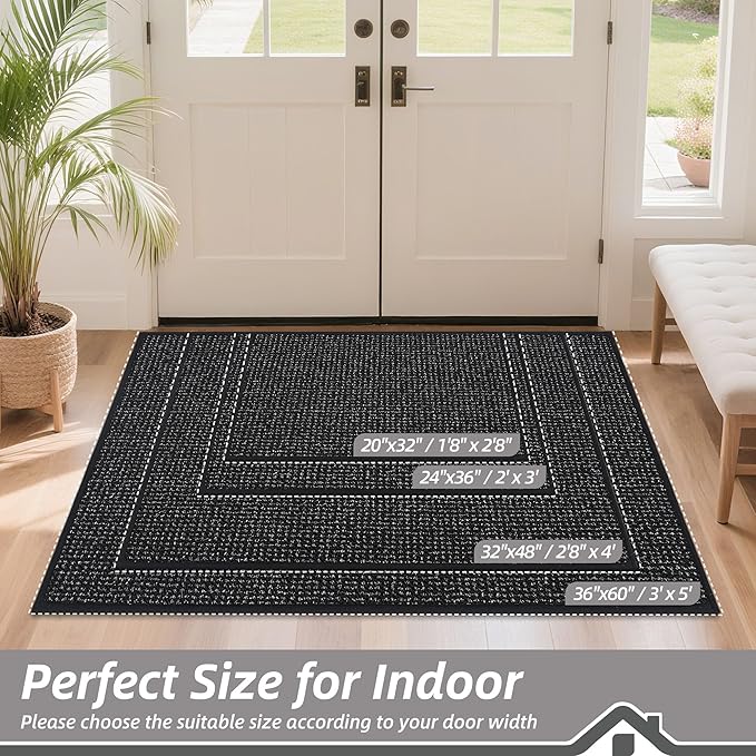 BEQHAUSE Dirt Trapper Door Mat 24" x 36", Non-Slip Washable Doormats Entrance Mat, Dirt Resistant and Absorbent Welcome Mat, Low Profile Floor Mats for Front Back Door and Entryway, Black