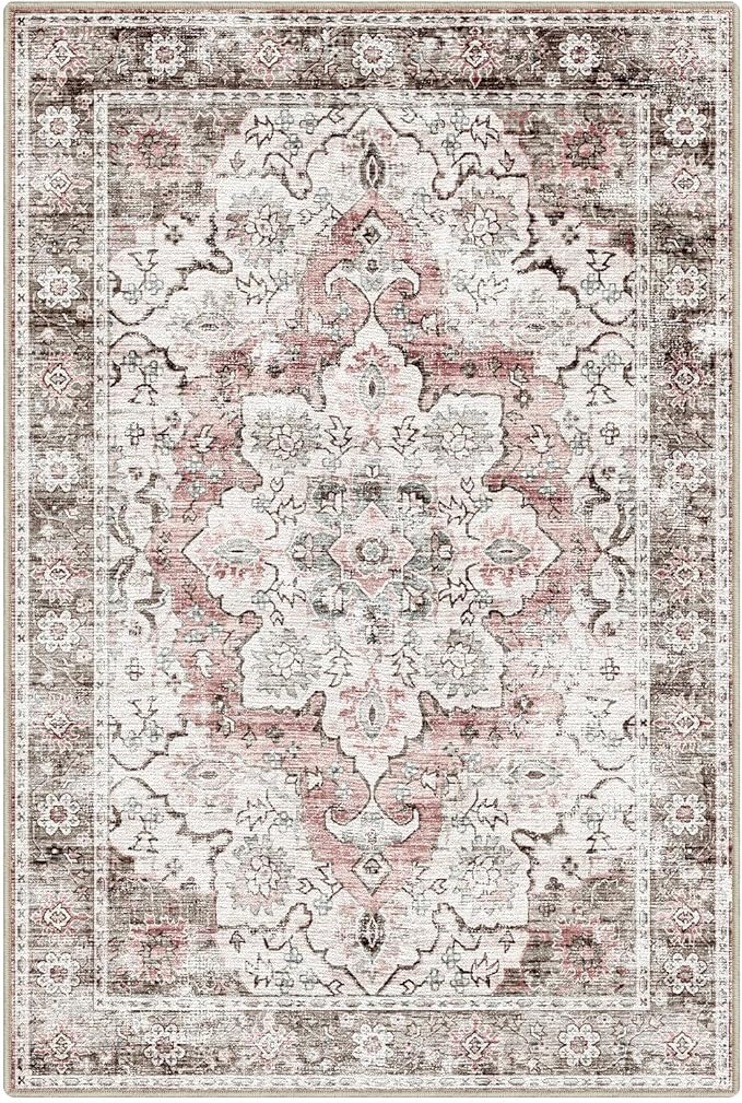 LUMI Washable Area Rug 8x10 for Living Room, Ultra Soft Stain Resistant Carpet with Non Slip Rubber Backing, Non-Shedding Low Pile Rugs for Bedroom, Dining Room, Indoor, Office