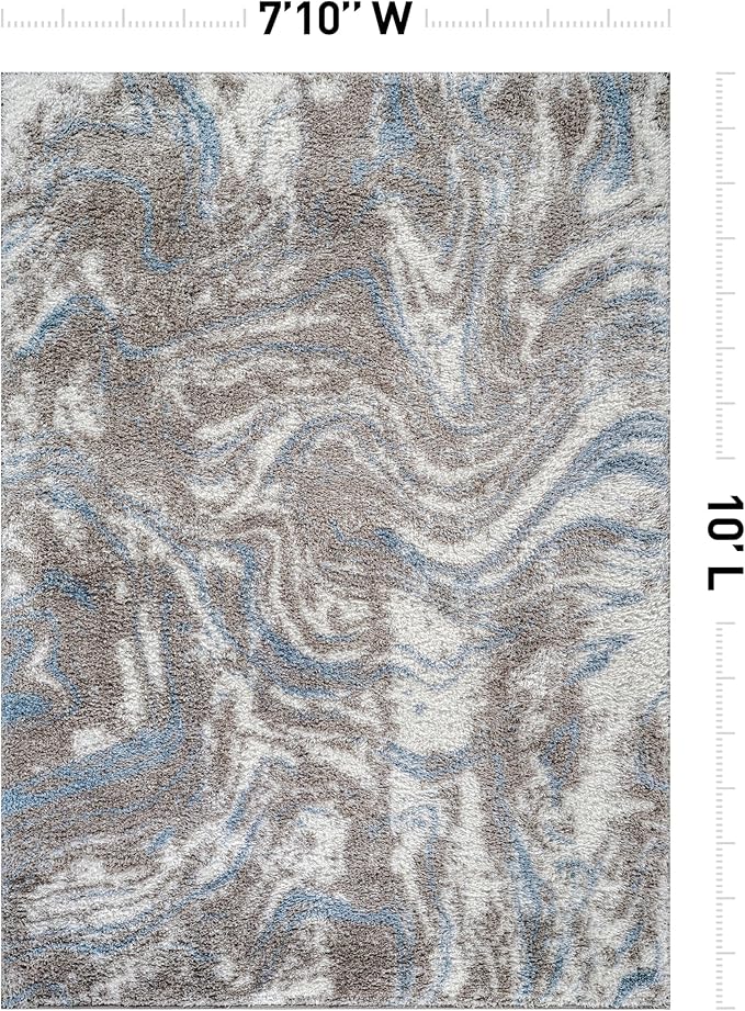 Rugshop Abstract Marble Shag Area Rug Blue 7' 10" x 10' Perfect for Large Living Rooms, Dining Areas, or Master Bedrooms