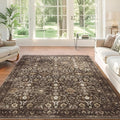 9x12 Area Rug for Living Room, Soft Large Rugs Brown Washable Rugs, Indoor Vintage Carpet for Bedroom Dining Room Office, Rubber Backed Non Slip Low Pile Mat, Dark Brown