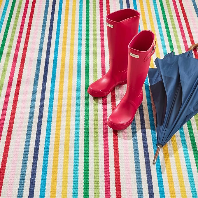 Dash & Albert Rainbow Stripe Multi Machine Washable Rug, 7.5 X 9.5 Feet, Multicolored Stripe Pattern